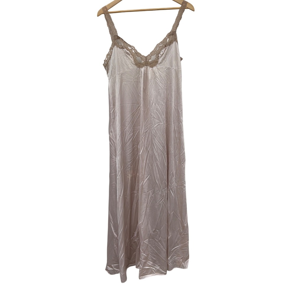 Vintage Vanity Fair Pink Lace Trim Nightgown Slip Dress Size 36 Made in USA